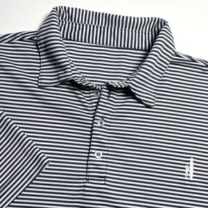 Johnnie-O Mesh Striped Performance Polo Men XXL Navy White Short Sleeve Shirt